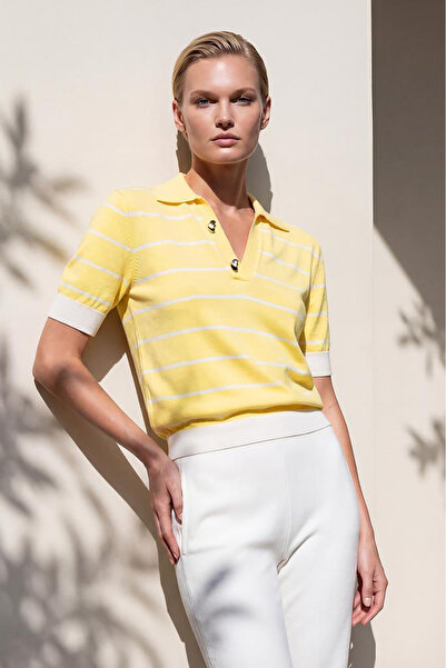 JOIN US Γυναικεία ριγέ μπλούζα με γιακά πόλο και διακοσμητικά κουμπιά S110 Κί...