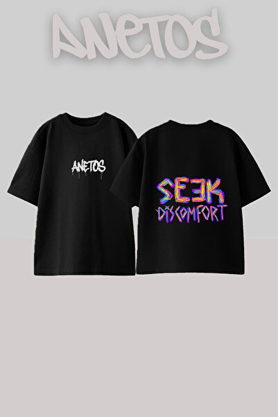 Anetos Μπλουζάκι Seek Discomfort με σχέδιο στην πλάτη, βαμβακερό, μαύρο, over...