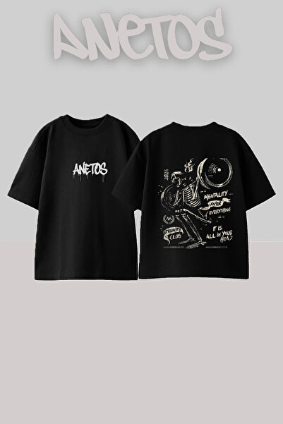 Anetos Μπλουζάκι Skeleton Lifter Design με στάμπα στην πλάτη, βαμβακερό, μαύρ...