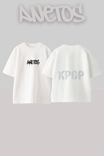 Anetos Kpop Groups Design Back Printed Cotton White Oversize T-Shirt
