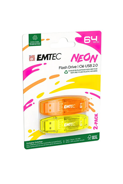 Emtec Memorie Externa USB-A C410 Neon, 64Gb, Set 2 bucati ECMMD64GC41