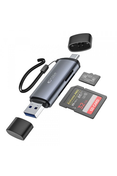 Tech-Protect Cititor de carduri USB/ USB-C Tech-Protect, SD - microSD, Gri