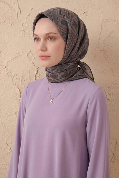 Silk Home Soft Eşarp Geometrik Desen Koyu Gri 90x90