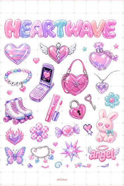 Mimu Art Studio Vectorheart Sticker Seti Pembe Mor Parlak Kalp Estetiği 2li E...