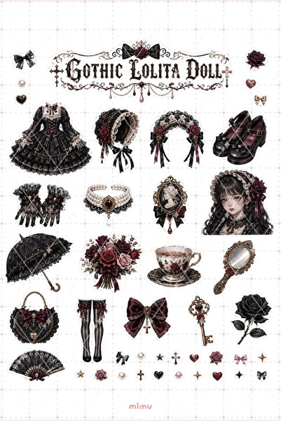Mimu Art Studio Gothic Lolita Doll Sticker Seti Siyah Bordo Dantel Gotik 2li ...