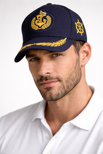 HatClub Exclusive قبعة كابتن باللون الأزرق الداكن للجنسين، قبعة بحار مطرزة، ق...