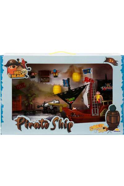 Red Beard Set cu 3 figurine si nava piratilor cu tun gri,