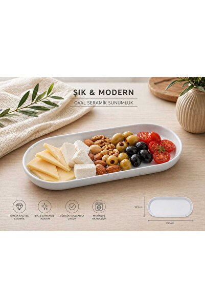HOMENESS 25x10 Cm Modern Tasarım Seramik Servis Tabağı – Çok Amaçlı Kullanım