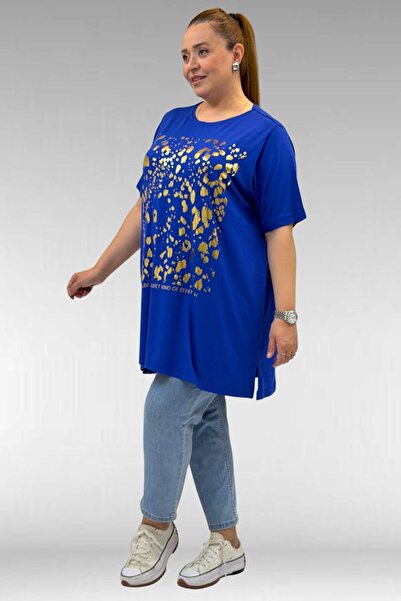 Eslina 68502 Tricou din bumbac pieptănat, mărime mare, cu guler și imprimeu f...