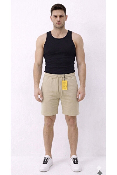 ATKGİYİM Men's Beige & Black Shorts - Relaxed Fit Cotton Pocketed Drawstring ...