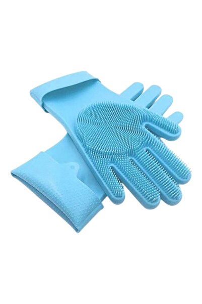E-ANAMAG Σετ γάντια κουζίνας σιλικόνης με βούρτσες, μπλε