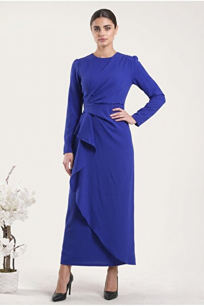 Lunfia Modern Allerli Asimetrik Krep Elbise - Saks