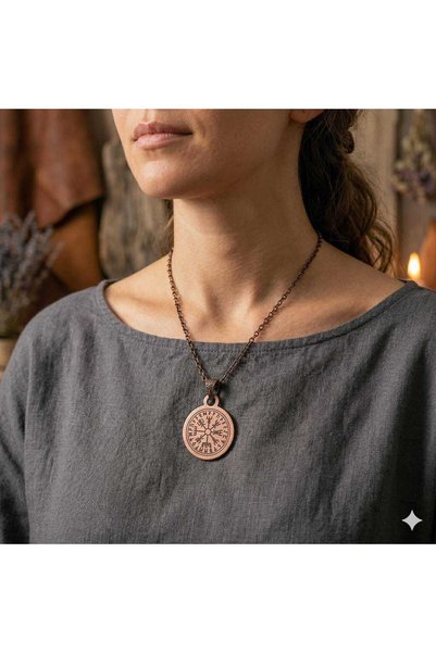 Zib Grips Velvet Copper Viking Compass Copper Pendant Handmade Boho Spiritual Gift