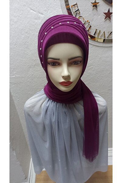 Ergül Duvak عمامة سيمسيز فوشيا نوراي جاهزة، حجاب جاهز، شال جاهز، شال للسهرات،...