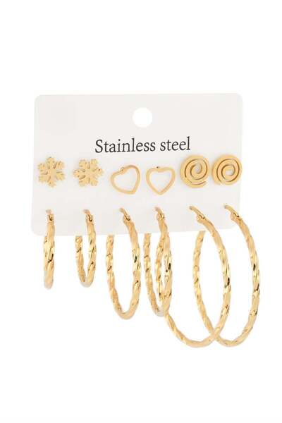 Bozhi Ring Stainless Steel Gold Special Gift Set Earrings