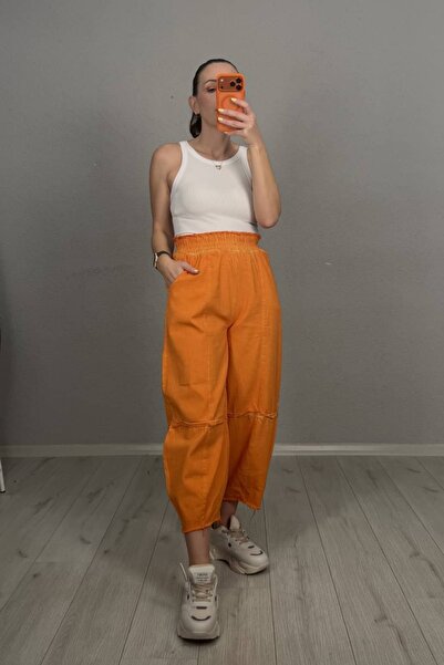 lady special Pantaloni din Gabardină cu aspect vintage Portocaliu