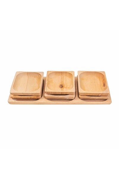 FOXMAG24 Set de 7 tăvi pătrate din lemn de fag, compartimentate, 50x24x2.5 cm