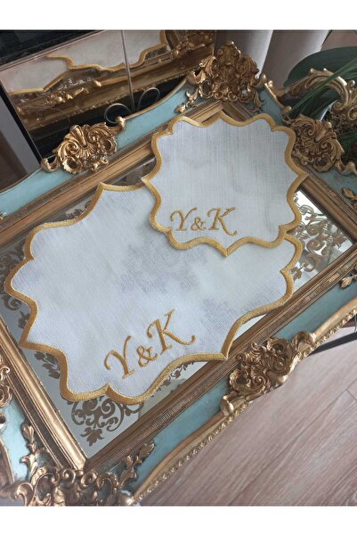 sevim çeyiz tasarım kişiye özel harf işlemeli nişan/söz/ kahve tepsi örtüsü 2...
