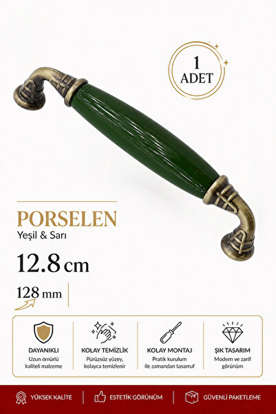 Badem10 Servi Green Porcelain Antique Yellow Handle 128 mm 12,8 cm Λαβή για Έ...