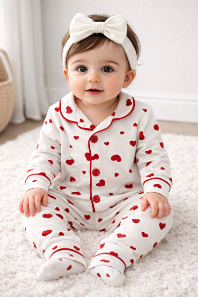 KALP BASKILI KIZ BEBEK PİJAMA TAKIMI