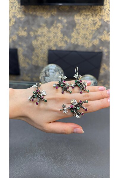 Gümüşhanesi Yakut ve zümrüt taşlı otantik gümüş set
