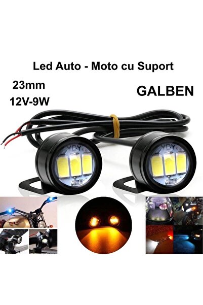 Stef's Cat LED Auto 23mm cu Suport / 12V - 9W / GALBEN, 2 buc/set, Stef's Cat
