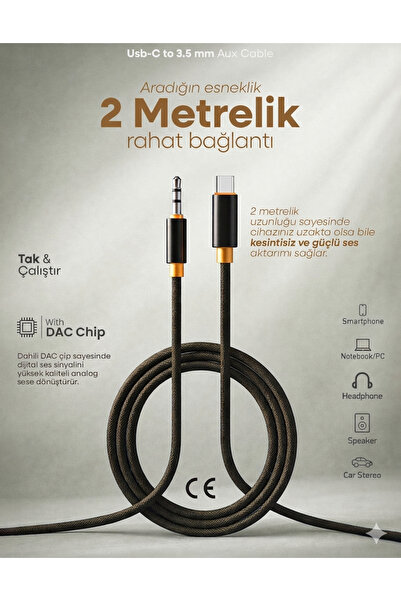 TY Tech İphone Android Uyumlu Type-C To 3.5mm Aux Ses Kablosu - Tak Çalıştır ...