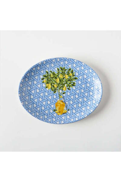 VİTELLİ Hazeran Lemon Patterned Porcelain Kayık Plate 21 cm