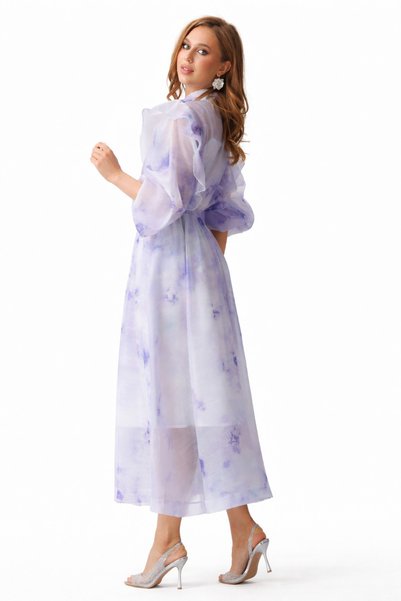 Fofy Compleu spectaculos din organza liliachiu fusta midi si bluza cu nasturi cristal