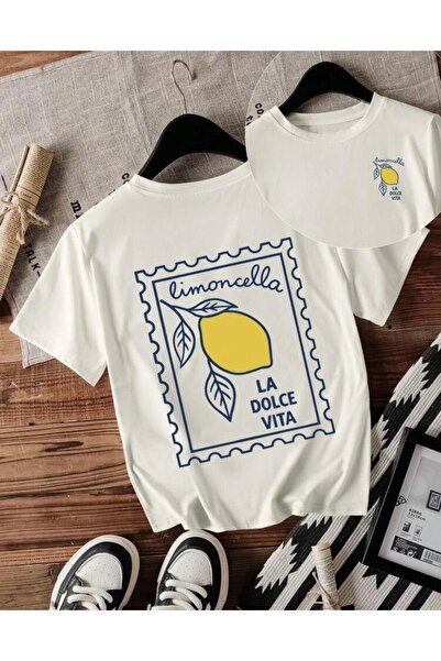 Oceanwear تيشيرت نسائي أبيض بأكمام قصيرة مطبوع عليه ليمون على الظهر الأمامي