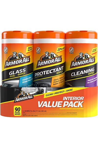 Armor ALL مناديل تنظيف وحماية الزجاج - 18782، 30 قطعة (عبوة من 3)، أسود