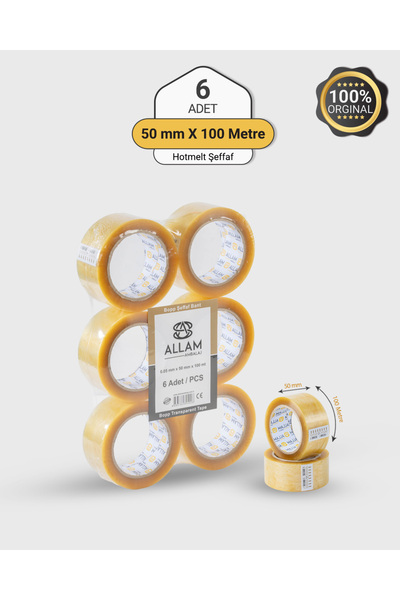 ALLAM AMBALAJ. 6 Adet Hotmelt Şeffaf Koli Bandı 50mm x 100mt Güçlü Yapışkan
