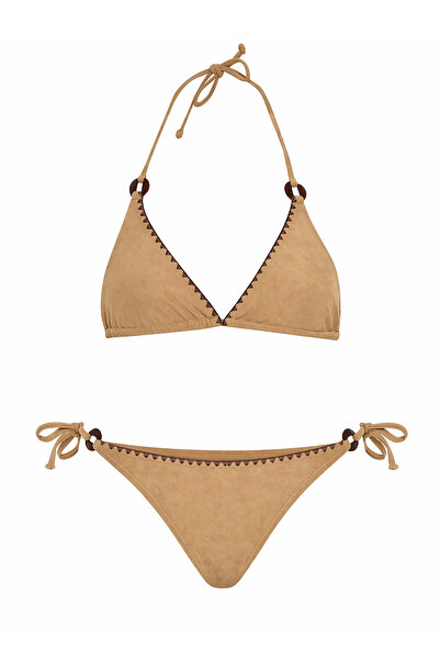 BRANDHILLS Bej Renk Süet Dokulu Üçgen Bikini Takım
