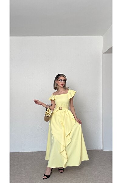 Nesil Ruffled Long Dress with Belt