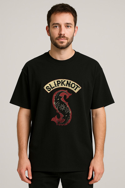 AYDESİGN Tricou negru cu imprimeu Slipknot, cu guler tip crewneck