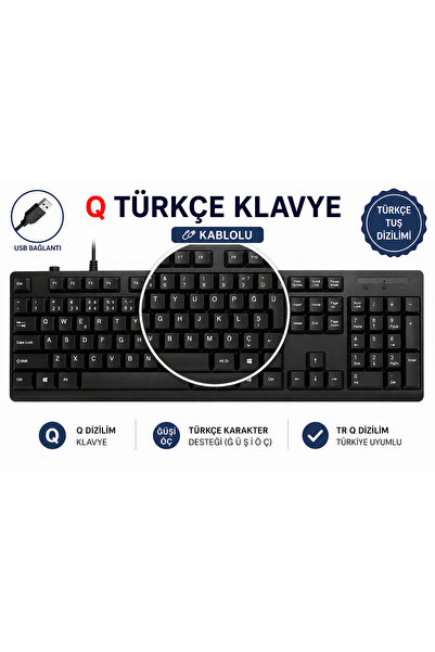 SepetteX Jedel k29 Q Türkçe Klavye Kablolu USB TR Q Dizilim Sayısal Tuşlu Bil...