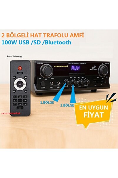 Uygun 2 Bölgeli 100 Watt Seslendirme Amfisi (Usb/sd/bluetooth)