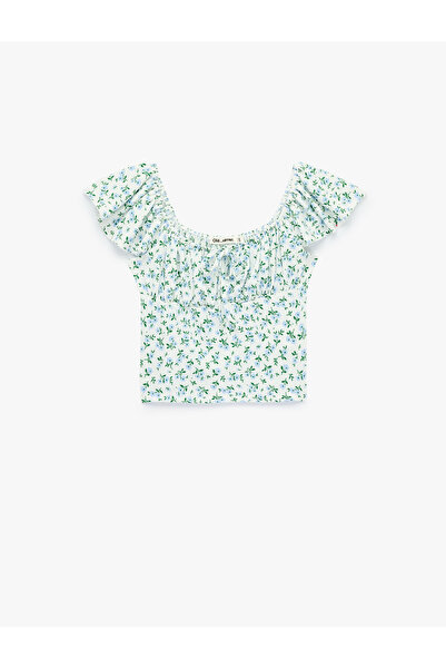Koton Bluză crop cu mânecă scurtă și decolteu în U, cu imprimeu floral