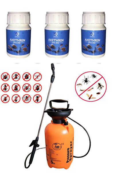 Akethrin Pro 50ml 3 Adet/akrep Çiyan Kırkayak Ilacı / 5lt Basınçlı Ilaçlama P...