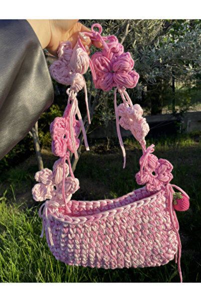Eranura Mysey Handmade Knitted Flower Pink Women's Shoulder Bag