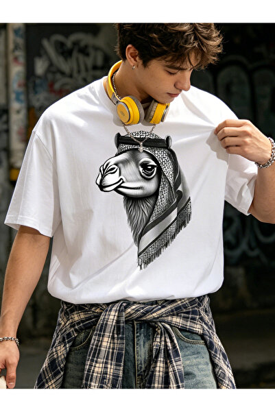 bolivia's Men's 100% Cotton Crewneck T-Shirt with 3D Camel Headscarf Print - ...