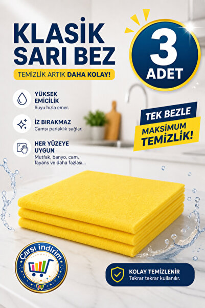 nistabolje 3 Adet Sarı Mutfak Bezi Bulaşık Bez 30 X 35 Cm Temizlik Bezi