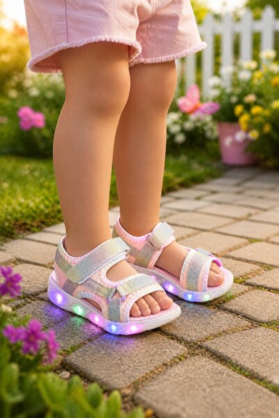 minibonito Kız Çocuk Renkli Işıklı Yazlık Sandalet(26/30 ARASI IŞIKLI)