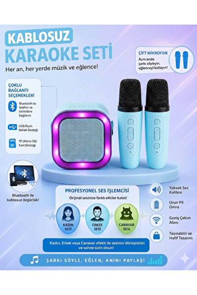 BESTTOYS Kablosuz karaoke seti ikili mikrofonlu şarjlı LED ışıklı hoparlör