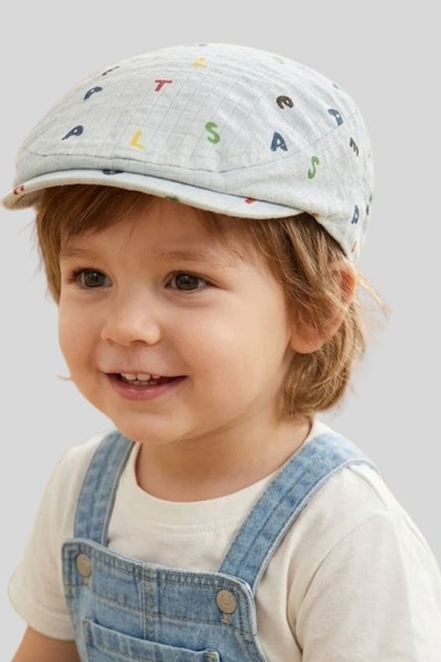 ww waka waka kids store Harf Desenli Bebek Kasketi - Pamuklu Müslin Çocuk Şap...
