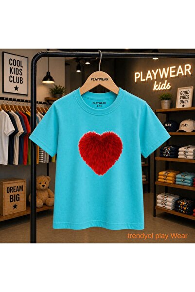 playwear Κόκκινο μπλουζάκι Pufuduk με στάμπα καρδιάς 100% παιδικό unisex μπλο...
