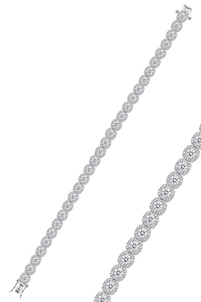 Söğütlü Silver 925 Ayar Gümüş Bileklik Halo Zirkon Taşlı Tamtur Tennis Işıltı...