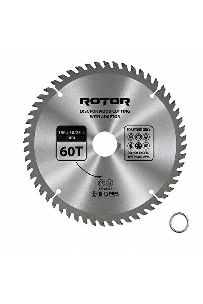 Rotor Daire Testere Bıçağı 190x30/25,4 mm 60T – Ahşap Kesim (El Tipi ve Gönye...