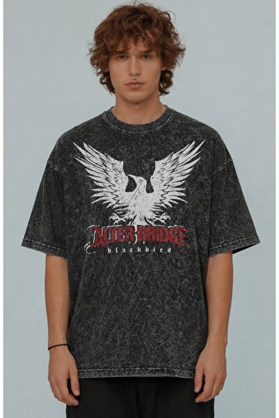 Fuddy Moda Unisex Alter Bridge Blackbird Printed Washed T-Shirt, Oversized Ro...