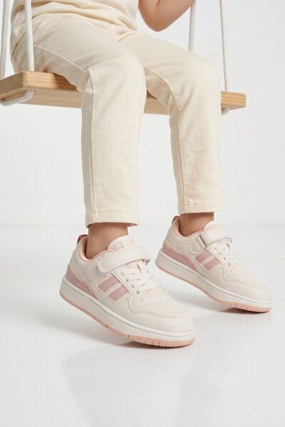 Cool White Powder Velcro Girls' Sneakers